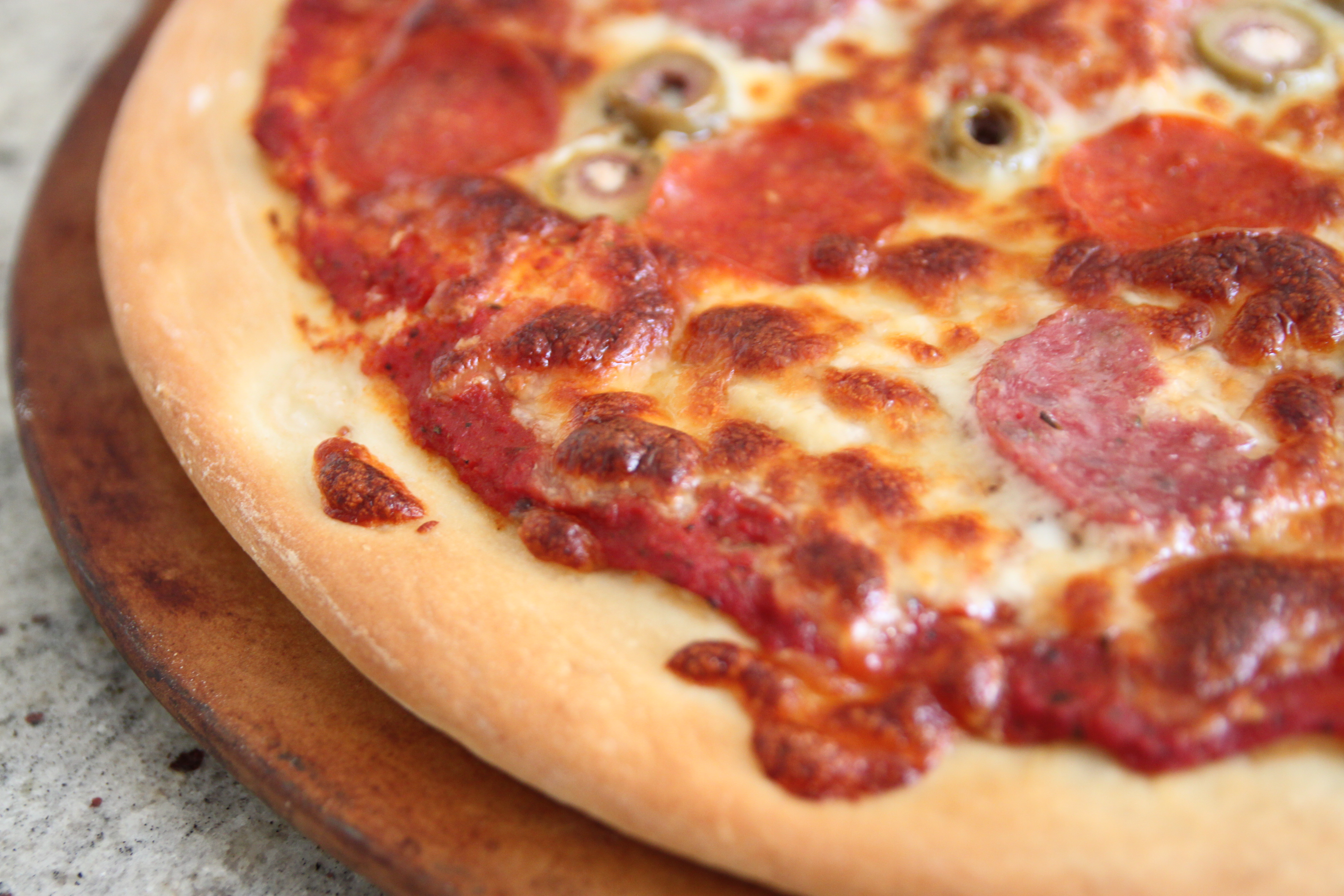 Pepperoni, Salami, and Olive Pizza – Bran Appetit
