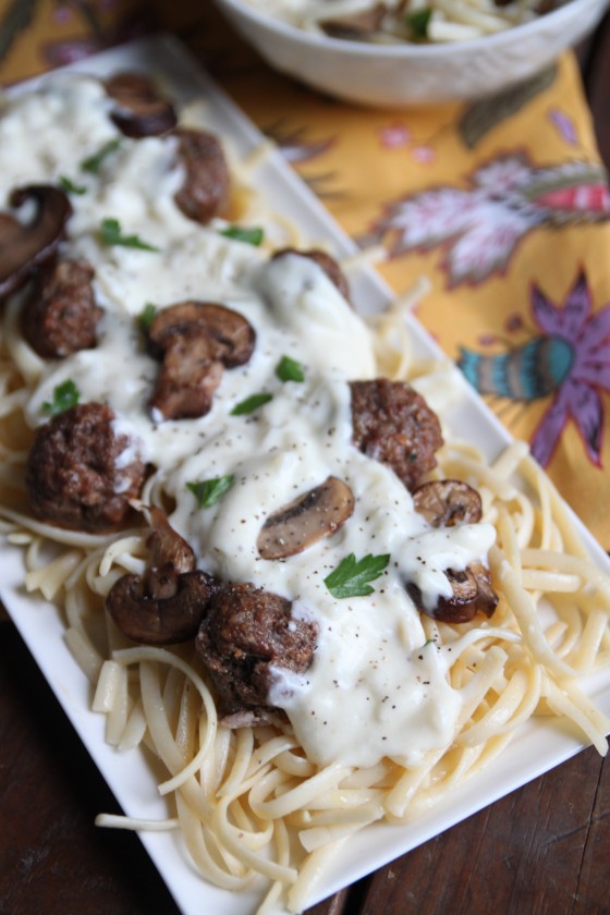 linguine with meatballs and mushrooms