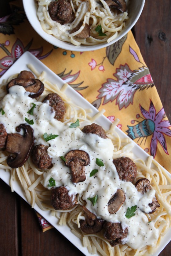 linguine with meatballs and mushrooms