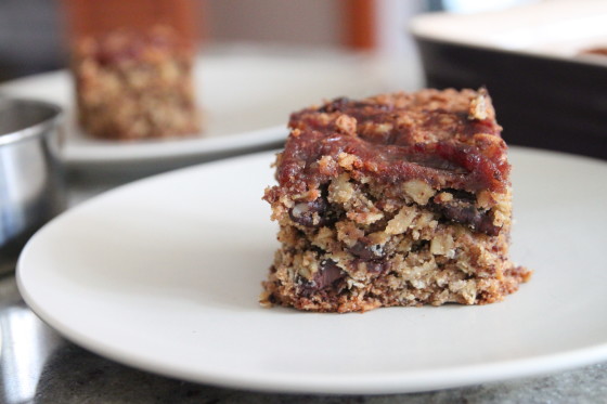 oatmeal turtle bars with maple date caramel
