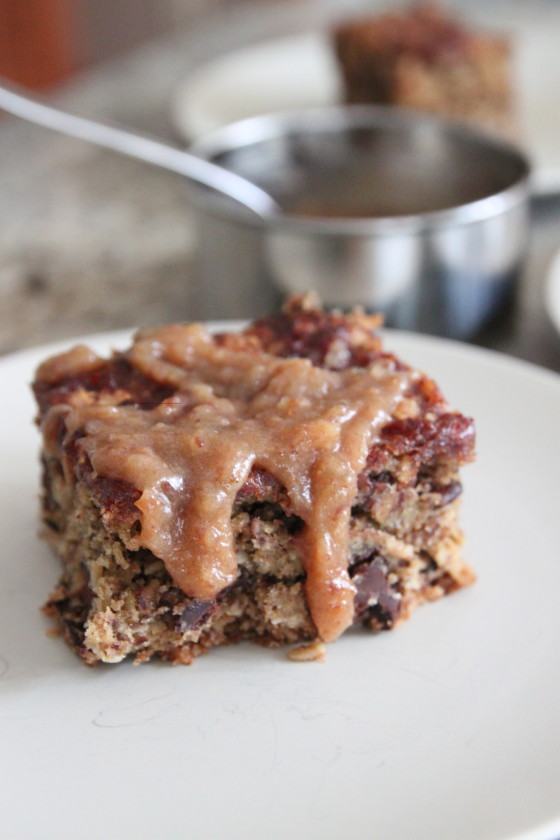 oatmeal turtle bars with maple date caramel